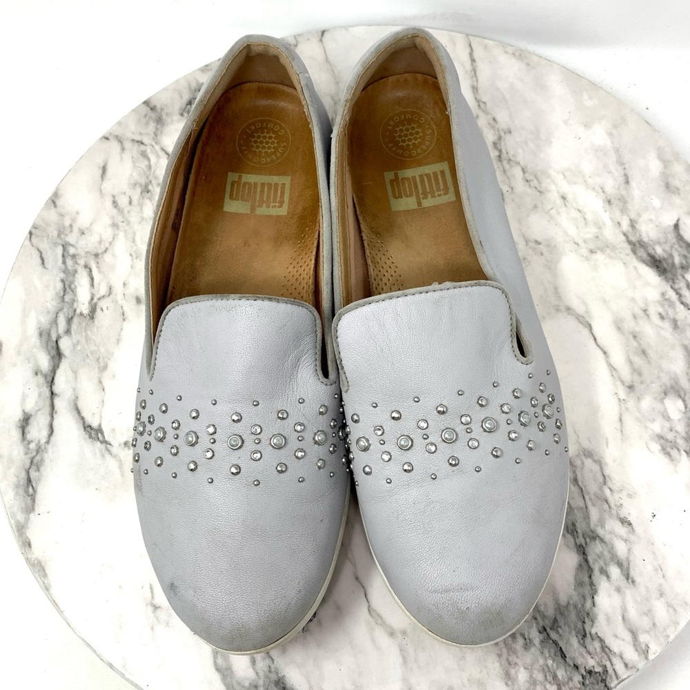 FitFlop Audrey Pearl Stud Gray Comfort Casual Loafer 8.5 Classic Comfy Neutral - Picture 6 of 16